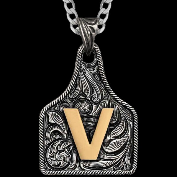 Texas Size Initial Cow Tag Necklace